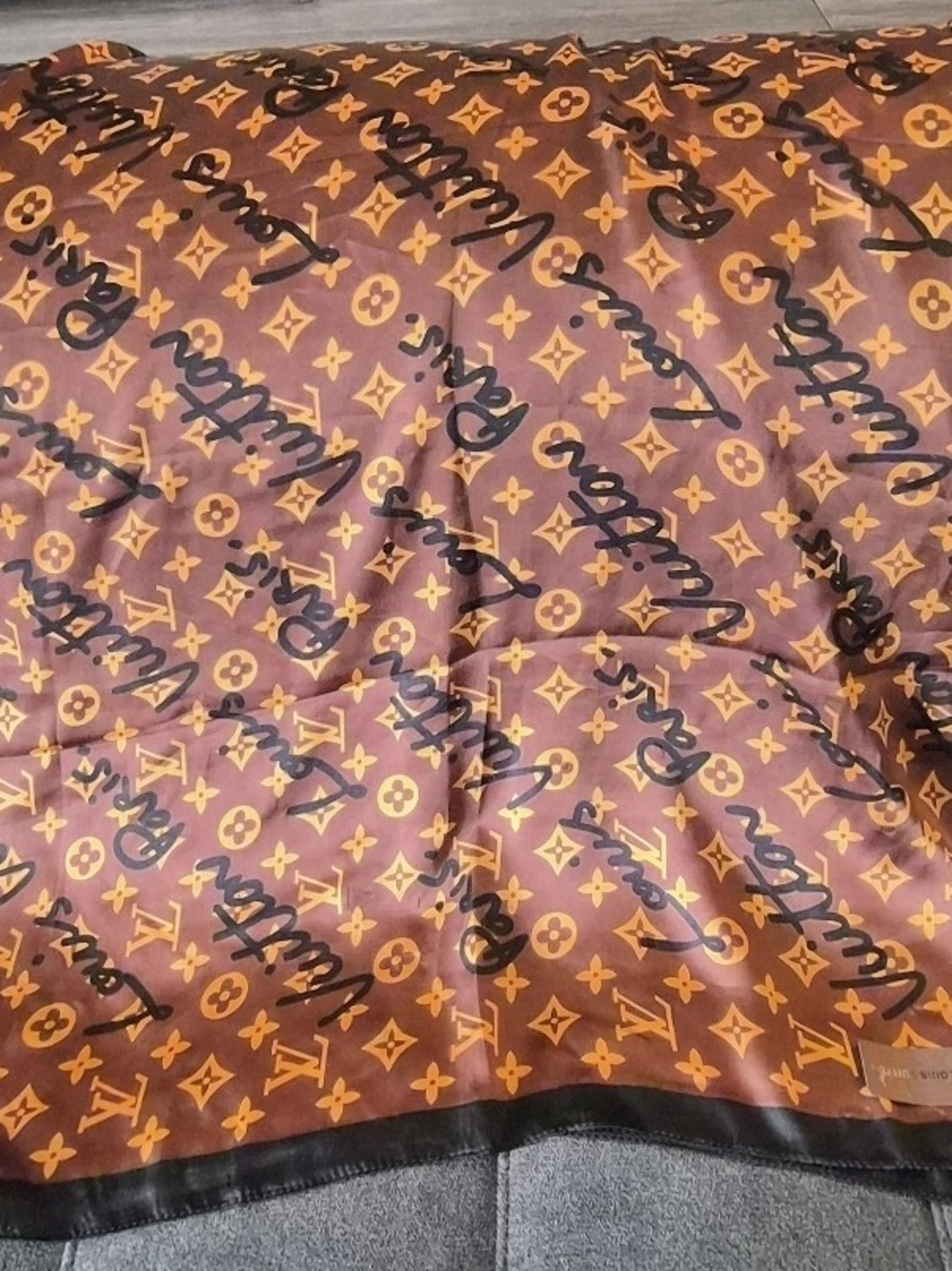 Louis Vuitton Monogram Silk Scarf in Brown & Gold